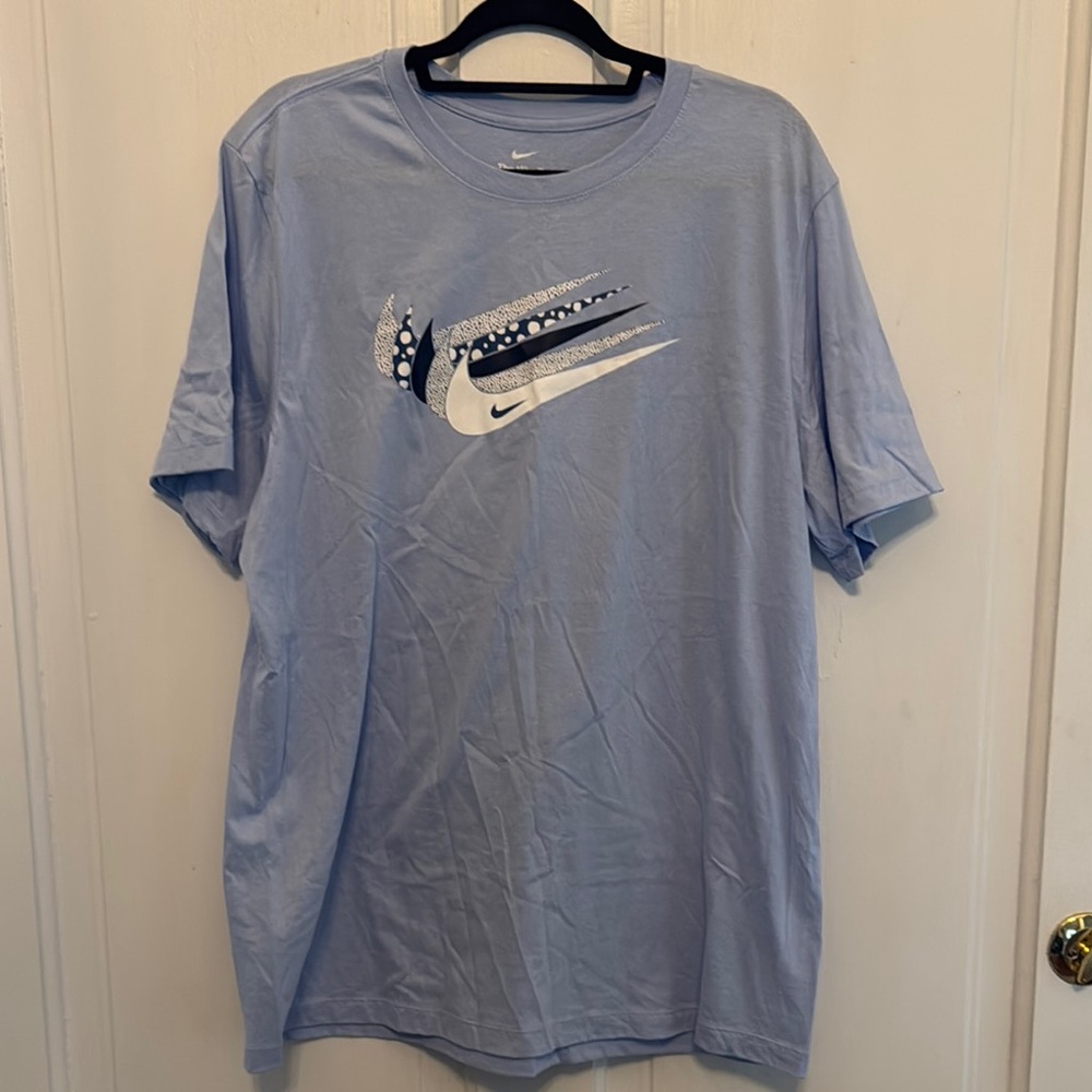 Nike Blue Short Sleeve Tee with Artistic Swoosh